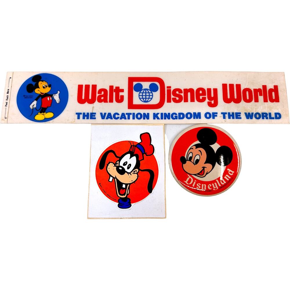 Walt Disney World & Disneyland Mickey Mouse & Goofy Vintage Vinyl Stickers